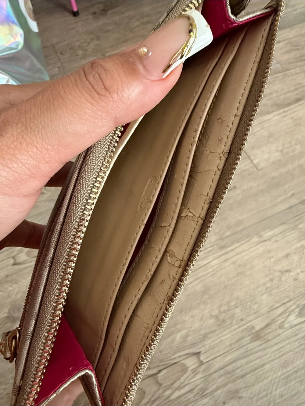 Coach Taupe Signature Canvas Wristlet with Turquoise, Pink & Yellow Accents